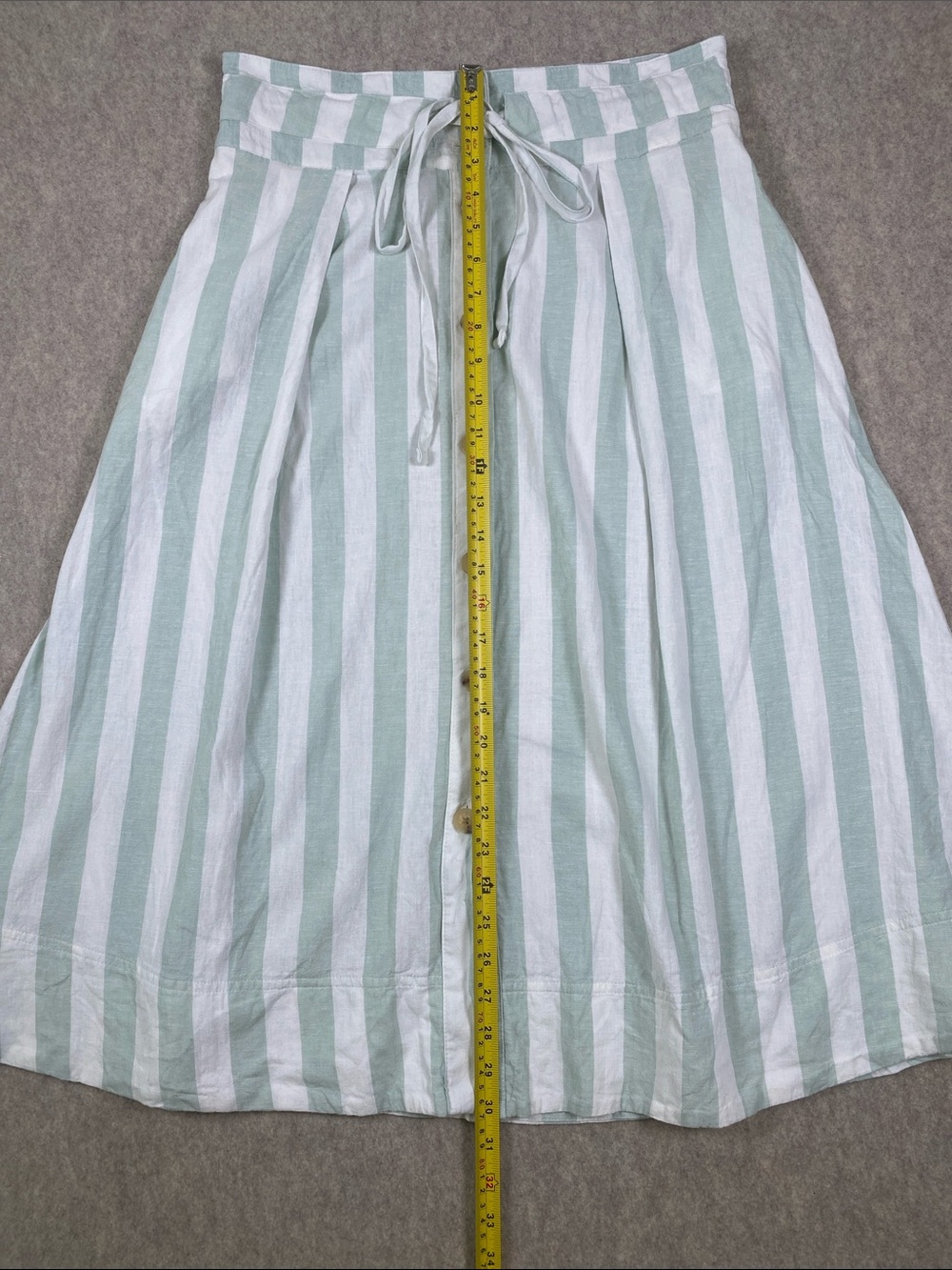 A New Day Linen Blend Striped Button Front Midi Skirt Green White M - Picture 2 of 6